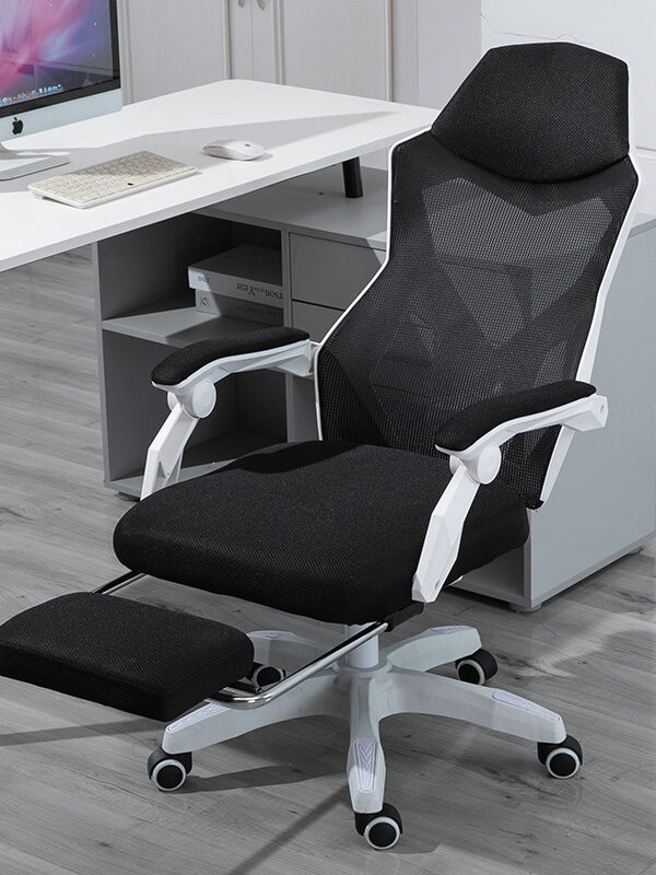 Ergonomiczny, obrotowy fotel biurowy, krzesło z zagłówkiem i podnóżkiem - biały