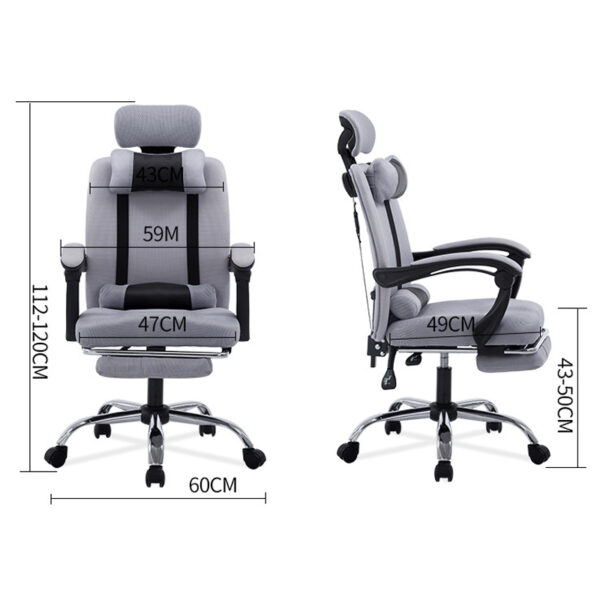 Ergonomiczny, obrotowy fotel z podnóżkiem i zagłówkiem, wentylacja - czarny