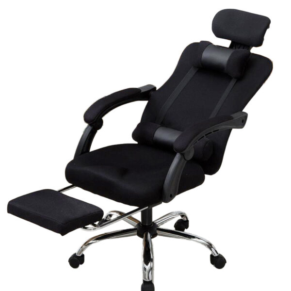 Ergonomiczny, obrotowy fotel z podnóżkiem i zagłówkiem, wentylacja - czarny