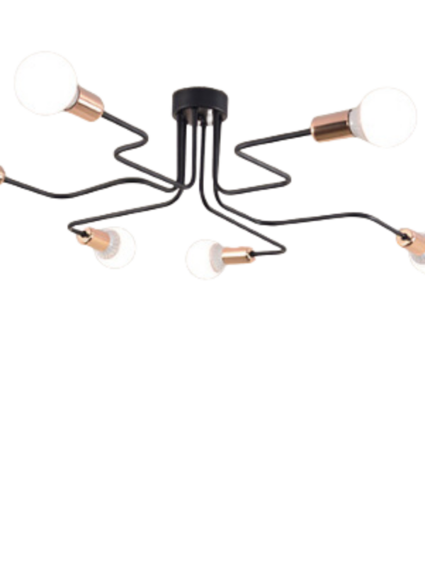 Nowoczesna lampa sufitowa/ Żyrandol Industrialny - czarno-złota, 6-ramienna