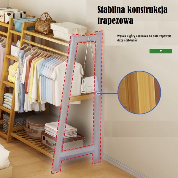 Podwójny bambusowy wieszak na ubrania z 5 półkami - długość 160 cm