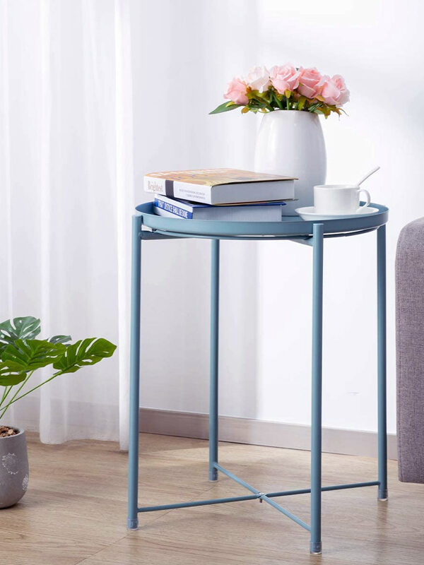 Stolik okrągły metalowy w stylu Loft - jasnoniebieski
