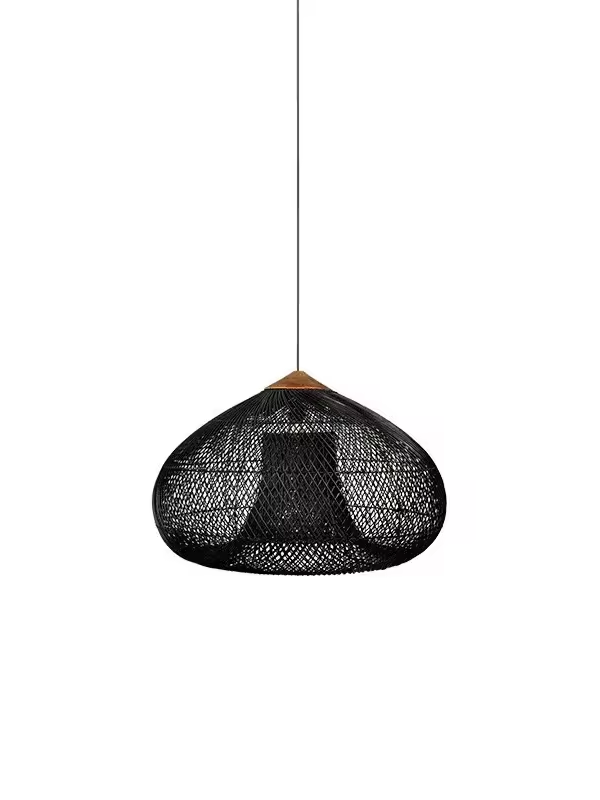 Sufitowa naturalna lampa rattanowa wisząca - 50 cm - czarna