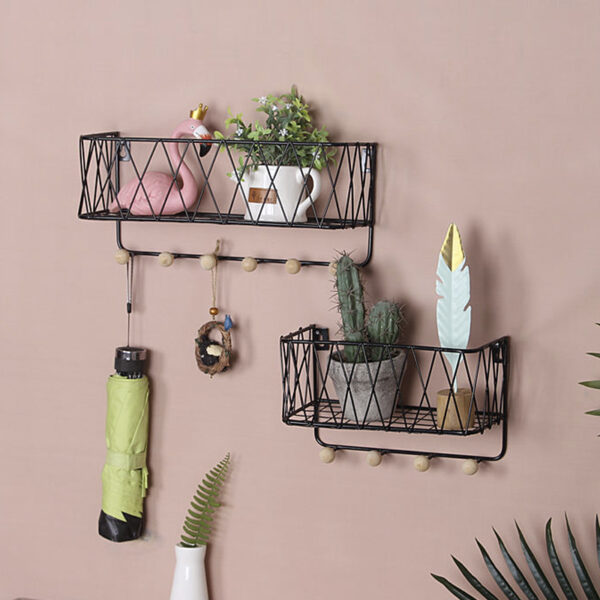 Wisząca półka z wieszakami, styl LOFT- czarna 35,5cm