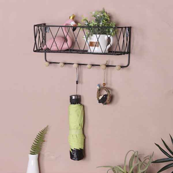 Wisząca półka z wieszakami, styl LOFT- czarna 35,5cm